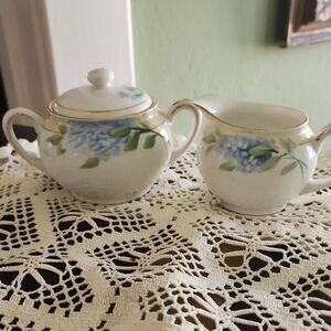 Vintage Dainty Floral Sugar Bowl And Creamer Noritake Handpainted